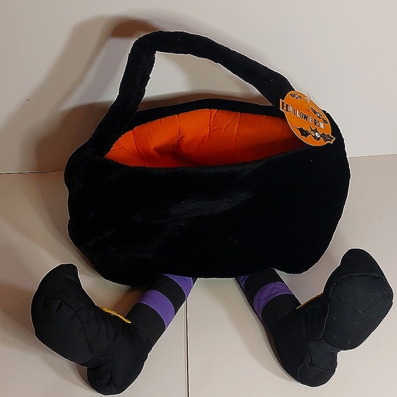 PLUSH WITCH SKIRT BASKET WITH HANDLE, LEGS. VELOR, 2001 - Picture 1 of 5